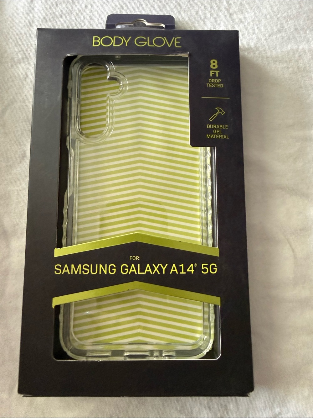 Body Glove Clear Phone Case with Lime Green Stripes for Samsung Galaxy A14 5G